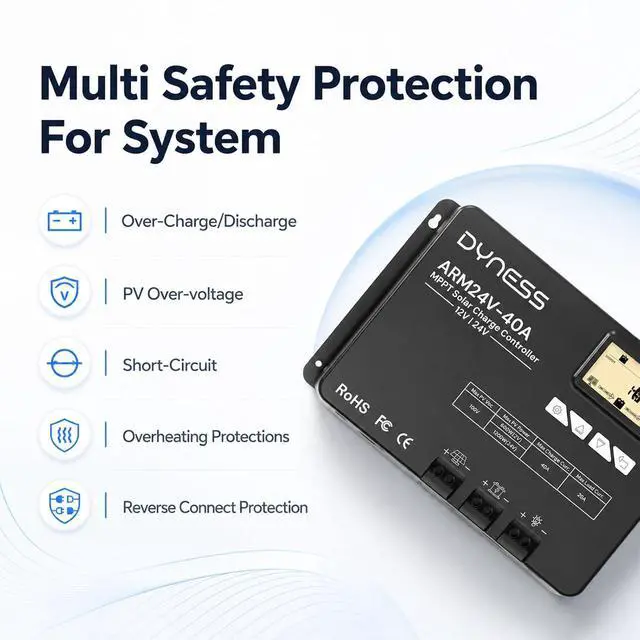 Alt view image 5 of 7 - 40A 12V/24V Auto MPPT Solar Charge Controller , APP Control & LCD Display, 40 Amp Solar Regulator for LiFePO4/AGM/Gel/FLD/SLD Batteries - RV, Marine, Off-Grid Systems