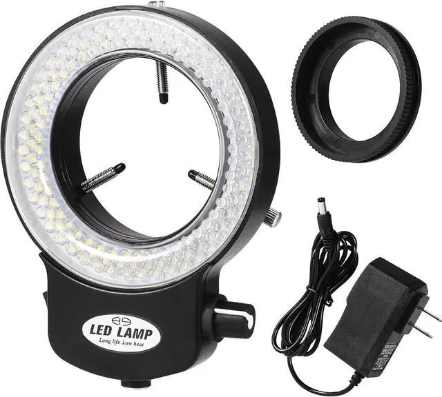 Main image of 144 LED Ring Microscope Light Adjustable Illuminator, Microscope Lamp LED Ring Light Source for Lab Stereo Microscopes, Camera and Mini Lathe - Black