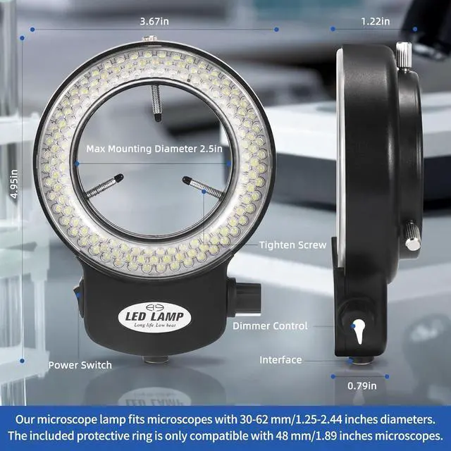 Alt view image 2 of 7 - 144 LED Ring Microscope Light Adjustable Illuminator, Microscope Lamp LED Ring Light Source for Lab Stereo Microscopes, Camera and Mini Lathe - Black