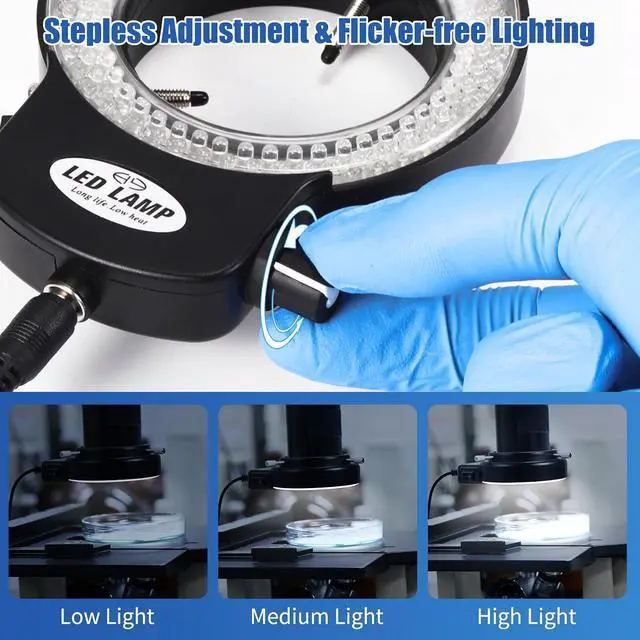 Alt view image 3 of 7 - 144 LED Ring Microscope Light Adjustable Illuminator, Microscope Lamp LED Ring Light Source for Lab Stereo Microscopes, Camera and Mini Lathe - Black