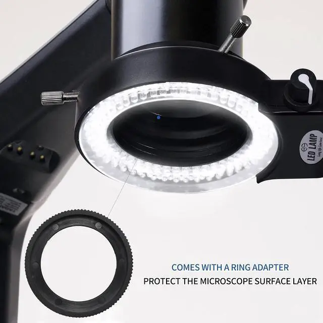 Alt view image 7 of 7 - 144 LED Ring Microscope Light Adjustable Illuminator, Microscope Lamp LED Ring Light Source for Lab Stereo Microscopes, Camera and Mini Lathe - Black