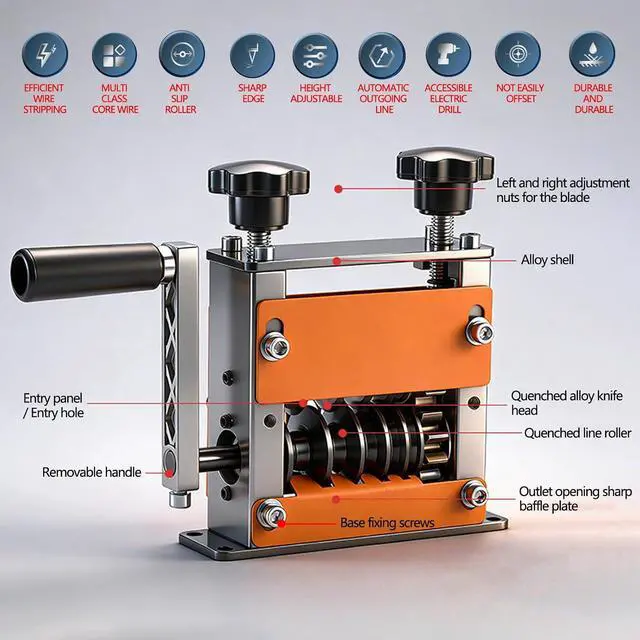 Alt view image 2 of 7 - Drill Powered Manual Wire Stripping Machine, Hand Crank Wire Stripper Tool with 6 Channels 5 Blades, Fits 1-17mm Wires for Scrap Copper Wire Recycling, DIY Cable Stripping