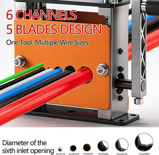 Alt view image 3 of 7 - Drill Powered Manual Wire Stripping Machine, Hand Crank Wire Stripper Tool with 6 Channels 5 Blades, Fits 1-17mm Wires for Scrap Copper Wire Recycling, DIY Cable Stripping