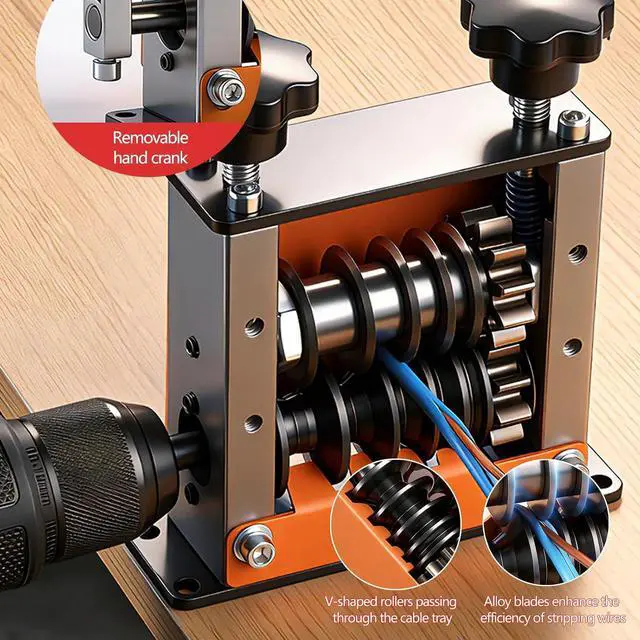 Alt view image 4 of 7 - Drill Powered Manual Wire Stripping Machine, Hand Crank Wire Stripper Tool with 6 Channels 5 Blades, Fits 1-17mm Wires for Scrap Copper Wire Recycling, DIY Cable Stripping