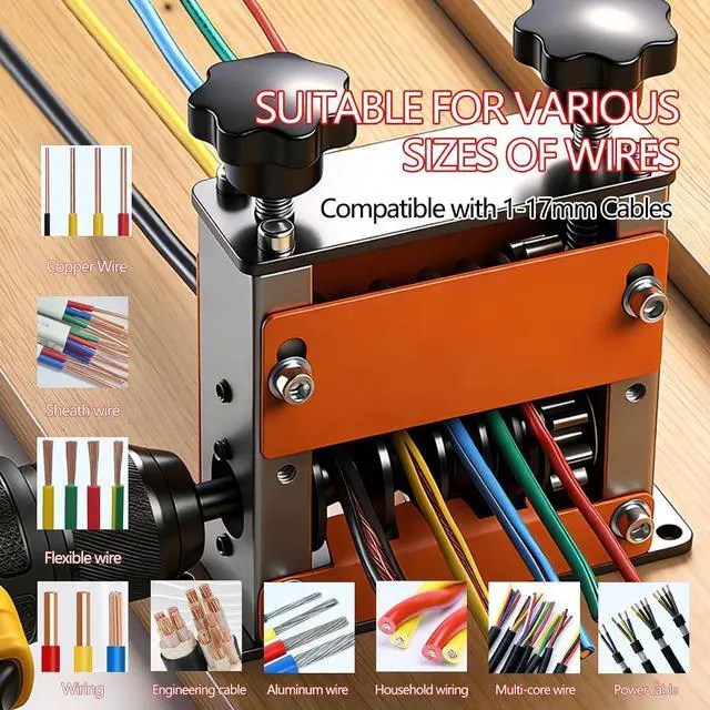 Alt view image 5 of 7 - Drill Powered Manual Wire Stripping Machine, Hand Crank Wire Stripper Tool with 6 Channels 5 Blades, Fits 1-17mm Wires for Scrap Copper Wire Recycling, DIY Cable Stripping