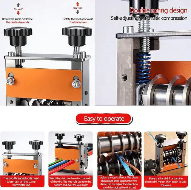 Alt view image 6 of 7 - Drill Powered Manual Wire Stripping Machine, Hand Crank Wire Stripper Tool with 6 Channels 5 Blades, Fits 1-17mm Wires for Scrap Copper Wire Recycling, DIY Cable Stripping