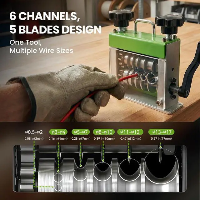 Alt view image 3 of 7 - Manual Wire Stripping Machine with 6 Channels 5 Blades | Drill Powered Hand Crank Wire Stripper Tool Fits 0.06"0.67" Wires, Scrap Wire Stripping Machine for Scrap Copper Recycling