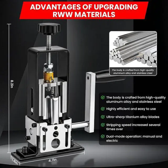 Alt view image 7 of 7 - Wire Stripper Machine, Suitable for Copper Recycling, 0.2"to 1" | Wire Stripper Machines, Dual-Mode Drive: Manual or Electric, A Total of 3 Replacement Blades