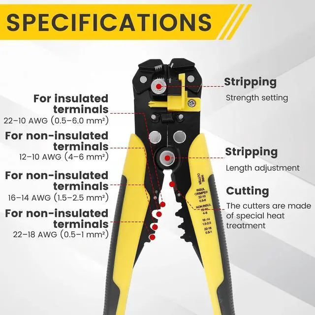 Alt view image 4 of 7 - 10 Pack Self-Adjusting Wire Stripper Bulk, 3-in-1 Automatic Wire Stripping Crimping Cutting Tool, 10-24 AWG (0.2-6.0mm²) Zinc Alloy Wire Cutter Stripper for Electricians DIY