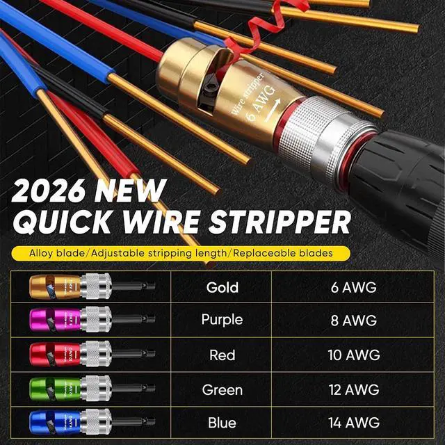 Alt view image 2 of 7 - Wire Stripper Tool & Wire Twister Tool for Drill, 6-14 AWG, 8-in-1 Electrician Tools Kit, Fits 1/4" Hex Drills, Wire Stripper for Drill with Storage Case, for Electricians & DIY Users