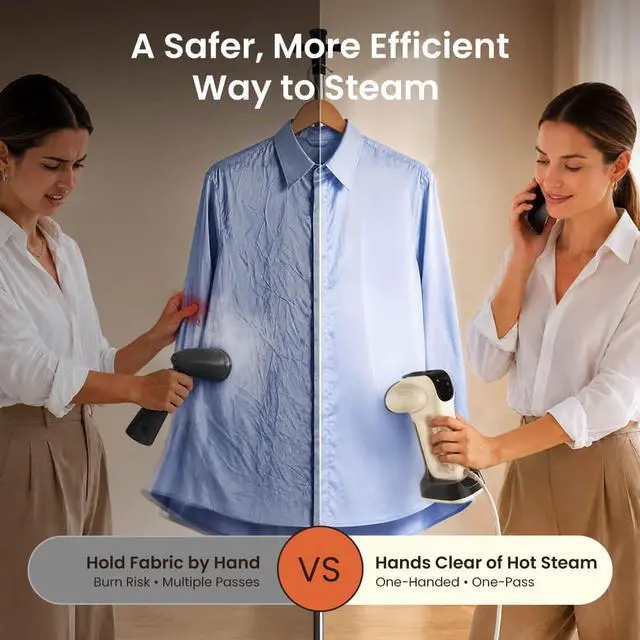 Alt view image 4 of 7 - Vacuum Steamer for Clothes, Handheld Travel Garment Steamer, Beige | 340ml Large Water Tank,3800Pa Suction, Fast Heat-Up 2-in-1 Steam Iron Wrinkle Remover for Travel, Shirts & Delicates