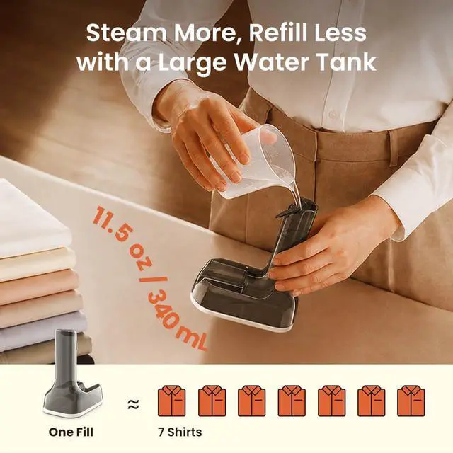 Alt view image 5 of 7 - Vacuum Steamer for Clothes, Handheld Travel Garment Steamer, Beige | 340ml Large Water Tank,3800Pa Suction, Fast Heat-Up 2-in-1 Steam Iron Wrinkle Remover for Travel, Shirts & Delicates