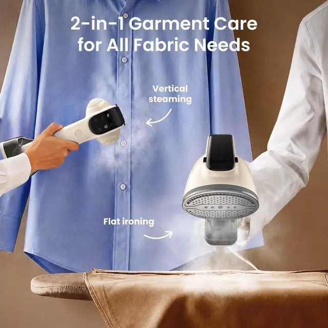 Alt view image 6 of 7 - Vacuum Steamer for Clothes, Handheld Travel Garment Steamer, Beige | 340ml Large Water Tank,3800Pa Suction, Fast Heat-Up 2-in-1 Steam Iron Wrinkle Remover for Travel, Shirts & Delicates