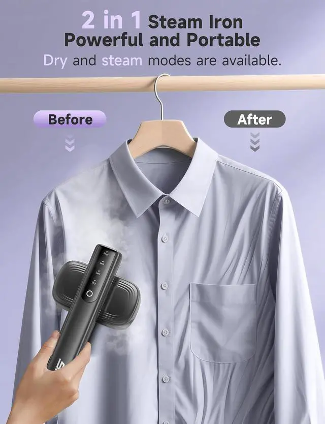 Alt view image 3 of 7 - 2-in-1 Steamer & Iron for Clothes, Travel Steamer for Clothes | 15s Fast Heat-Up 1200W Portable Handheld Garment Steamer 100ml Tank Ceramic Heat Panel Quick Wrinkle Removal Pearl Lavender