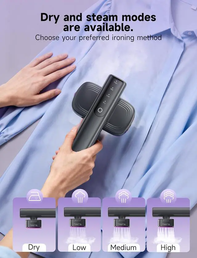 Alt view image 4 of 7 - 2-in-1 Steamer & Iron for Clothes, Travel Steamer for Clothes | 15s Fast Heat-Up 1200W Portable Handheld Garment Steamer 100ml Tank Ceramic Heat Panel Quick Wrinkle Removal Pearl Lavender