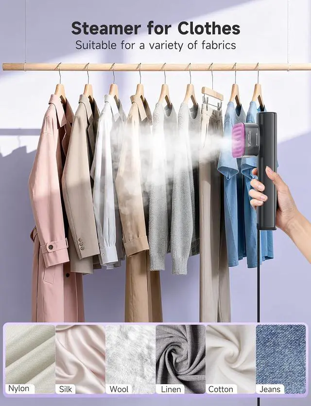 Alt view image 5 of 7 - 2-in-1 Steamer & Iron for Clothes, Travel Steamer for Clothes | 15s Fast Heat-Up 1200W Portable Handheld Garment Steamer 100ml Tank Ceramic Heat Panel Quick Wrinkle Removal Pearl Lavender