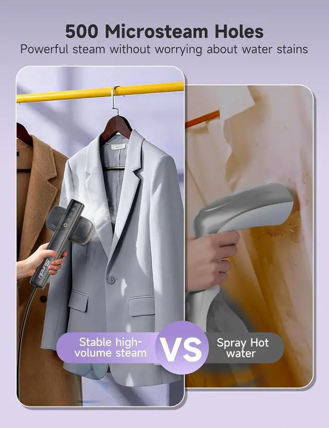 Alt view image 6 of 7 - 2-in-1 Steamer & Iron for Clothes, Travel Steamer for Clothes | 15s Fast Heat-Up 1200W Portable Handheld Garment Steamer 100ml Tank Ceramic Heat Panel Quick Wrinkle Removal Pearl Lavender