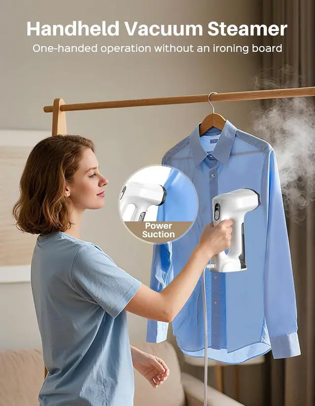 Alt view image 2 of 7 - Vacuum Steamer for Clothes, 3500Pa Handheld Clothes Steamer | Steam & Dry 2-in-1 Modes, LED Display, 1200W High Power Garment Steamer, 3X Faster Wrinkle Removal Clothes Steamer, 110-120V
