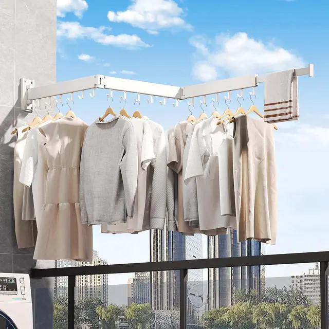 Alt view image 3 of 7 - Clothes Drying Rack Wall Mounted,Drying Rack Clothing,Laundry Drying Rack Wall Mount,Collapsible Drying Racks for Laundry,Retractable,Foldable,Clothes Hanger Rack,Clothes Dryer Rack,White Color