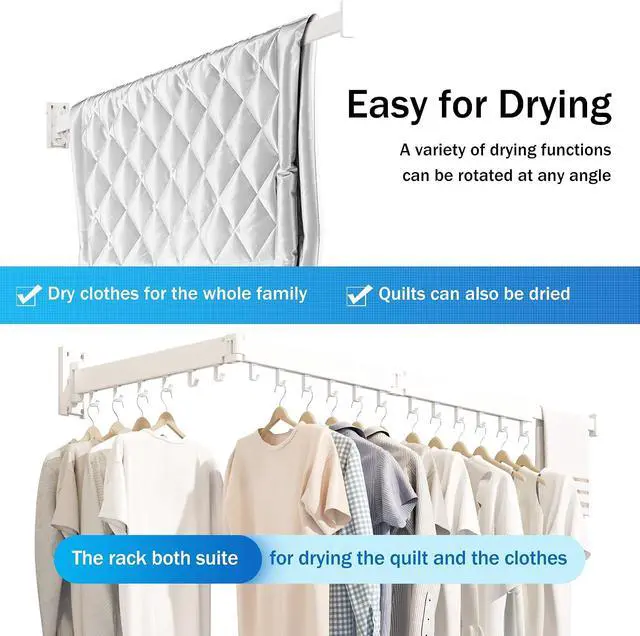 Alt view image 4 of 7 - Clothes Drying Rack Wall Mounted,Drying Rack Clothing,Laundry Drying Rack Wall Mount,Collapsible Drying Racks for Laundry,Retractable,Foldable,Clothes Hanger Rack,Clothes Dryer Rack,White Color