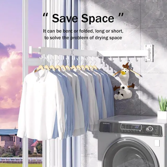 Alt view image 5 of 7 - Clothes Drying Rack Wall Mounted,Drying Rack Clothing,Laundry Drying Rack Wall Mount,Collapsible Drying Racks for Laundry,Retractable,Foldable,Clothes Hanger Rack,Clothes Dryer Rack,White Color