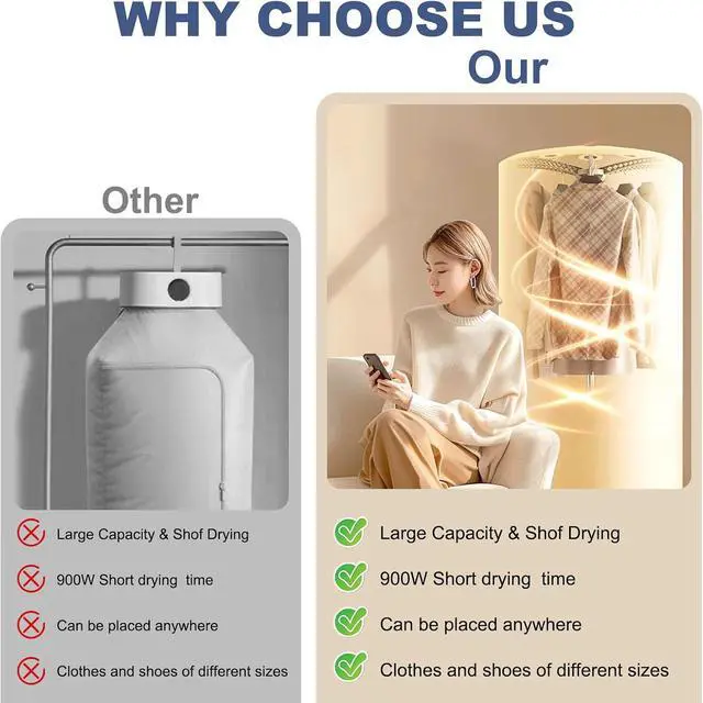Alt view image 2 of 6 - Portable Clothes Dryer, 900W Fast Drying & Large Load Capacity for Laundry and Shoes - Compact Mini Dryer Machine for Travel, Apartments, RV, Dorm Blue Polar Bear