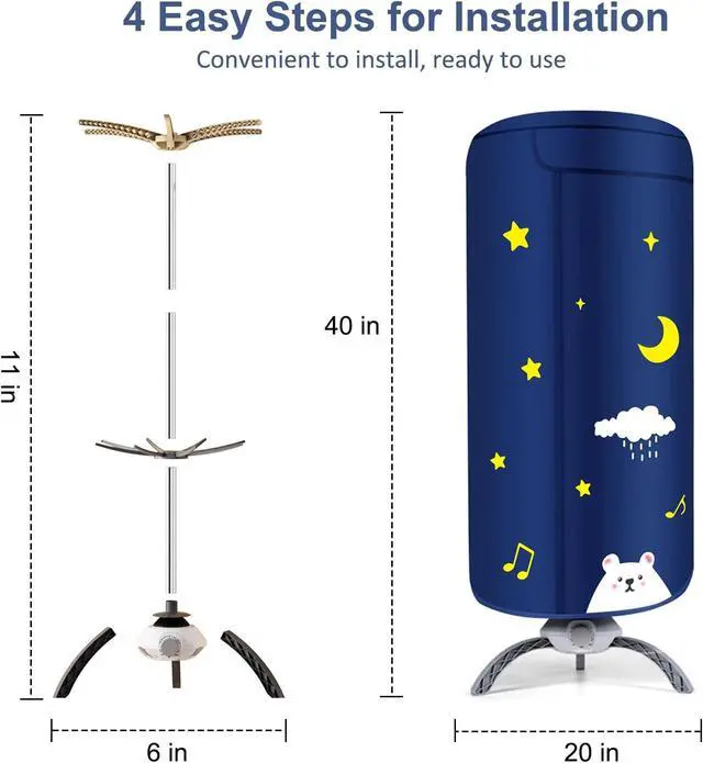 Alt view image 6 of 6 - Portable Clothes Dryer, 900W Fast Drying & Large Load Capacity for Laundry and Shoes - Compact Mini Dryer Machine for Travel, Apartments, RV, Dorm Blue Polar Bear