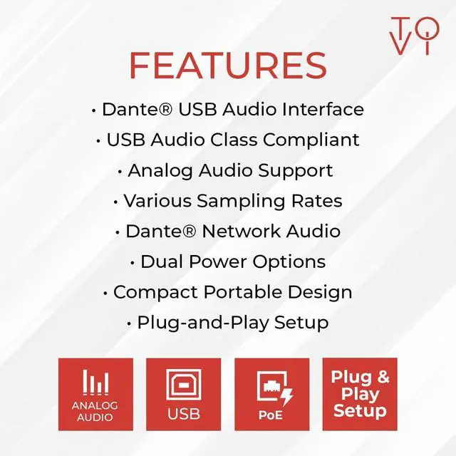 Alt view image 6 of 7 - ToVi Dante USB to Network Audio Adapter - 2-Channel Audio Converter for Dante Network - AES67 Compliant Audio Over IP - 24-bit 44.1/48/96kHz (DXA-USB-ED)