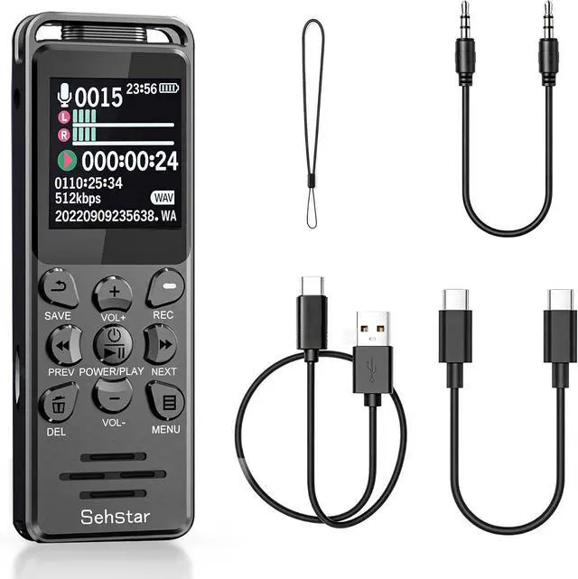 Main image of 8GB Digital Voice Recorder with 35H Recording, Voice Recognition & Playback, 1.44" Color Screen, External Mic, USB-C, Segment & Voice Activated Mode for Meetings & Interviews