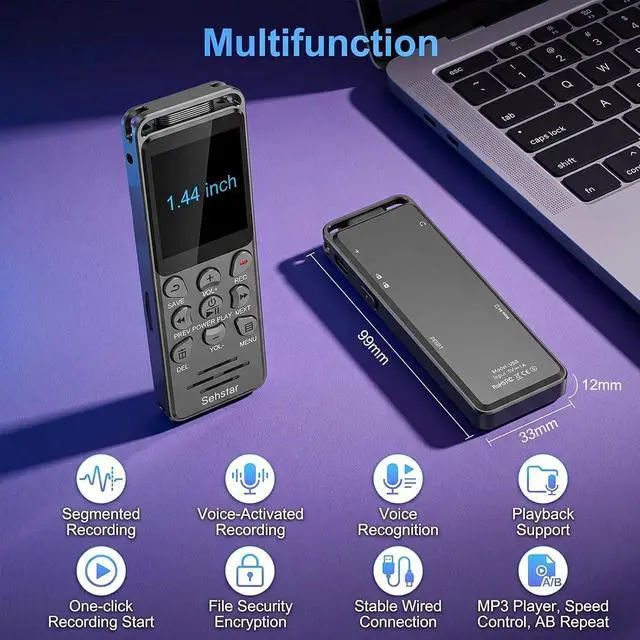 Alt view image 6 of 7 - 8GB Digital Voice Recorder with 35H Recording, Voice Recognition & Playback, 1.44" Color Screen, External Mic, USB-C, Segment & Voice Activated Mode for Meetings & Interviews