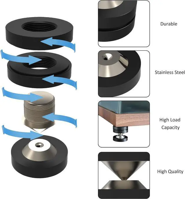 Alt view image 3 of 7 - 4Pcs Speaker Spike Pad 39x39mm Audio Feet Stainless Steel Load 400KG(Black) | Speaker Pads Speaker Isolation Feet Subwoofer Vibration Pads for Speaker/Audio Equipment/Amplifier/DAC/CD/Player