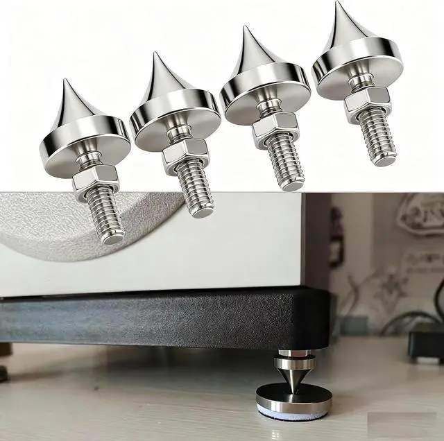 Alt view image 3 of 7 - 4 Pcs Speaker Spikes M6/M8/M10/M12 Stainless Steel HiFi Shock Absorber Isolation Pucks Speaker Resonance Feet Spikes for Amplifier CD DVD Player(M8)