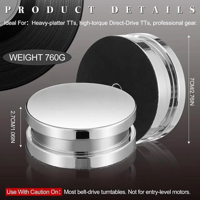 Alt view image 2 of 7 - 26.8 Ounce/ 760 Gram Record Weight Stabilizer with Brush Gift Box,Silver | Turntable Clamp Heavy Weight High Mass Steel Lp Disc Vinyl Record Player Accessory for Vibration Damping Christmas Favor Gift
