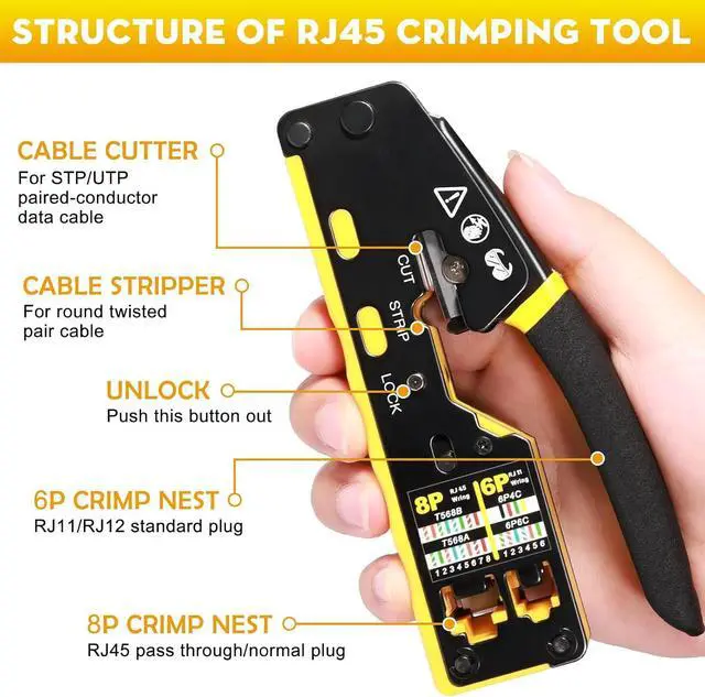 Alt view image 2 of 7 - Network Tool Kit 12 in 1 Professional RJ45 Crimp Tool Kit | Pass Through Crimper RJ45 Tester 110/88 Punch Down Tool Stripper Cutter Cat6 Pass Through Connectors and Boots