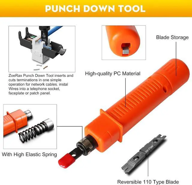 Alt view image 4 of 7 - Network Tool Kit 12 in 1 Professional RJ45 Crimp Tool Kit | Pass Through Crimper RJ45 Tester 110/88 Punch Down Tool Stripper Cutter Cat6 Pass Through Connectors and Boots