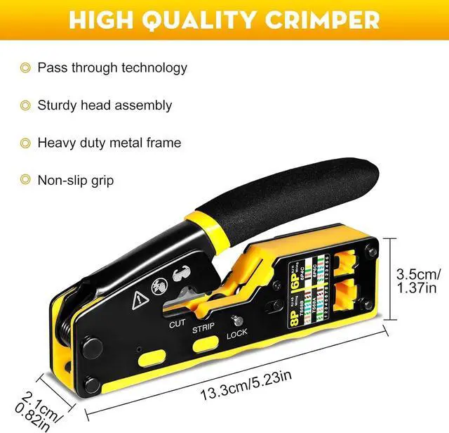 Alt view image 7 of 7 - Network Tool Kit 12 in 1 Professional RJ45 Crimp Tool Kit | Pass Through Crimper RJ45 Tester 110/88 Punch Down Tool Stripper Cutter Cat6 Pass Through Connectors and Boots