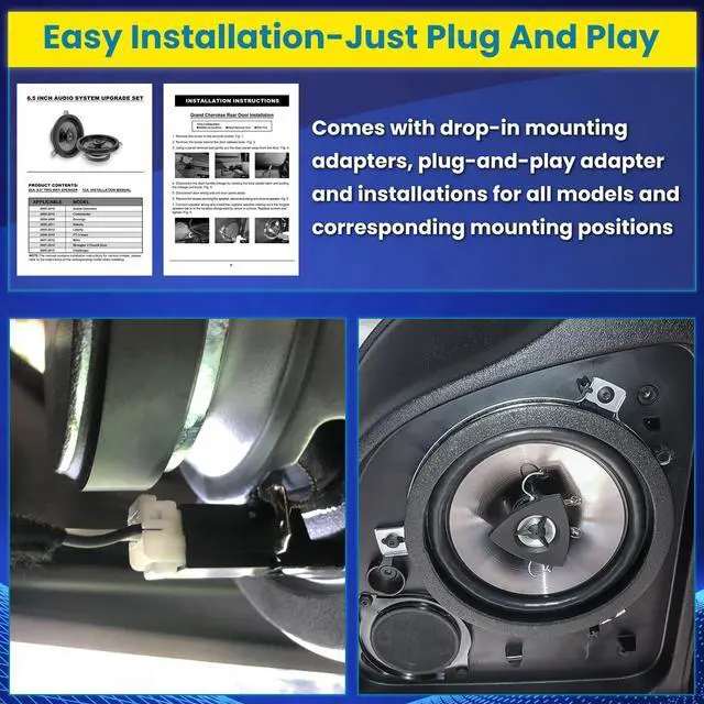 Alt view image 5 of 7 - 4 Pack Speaker Upgrade For 2007-2018 Jeep Wrangler JK JKU & Grand Cherokee, Commander, Liberty, Dodge Challenger, Durango, Dakota, Nitro, Chrysler 6.5 Inch 2-Way Car Audio Speaker Replace OEM 77KICK10