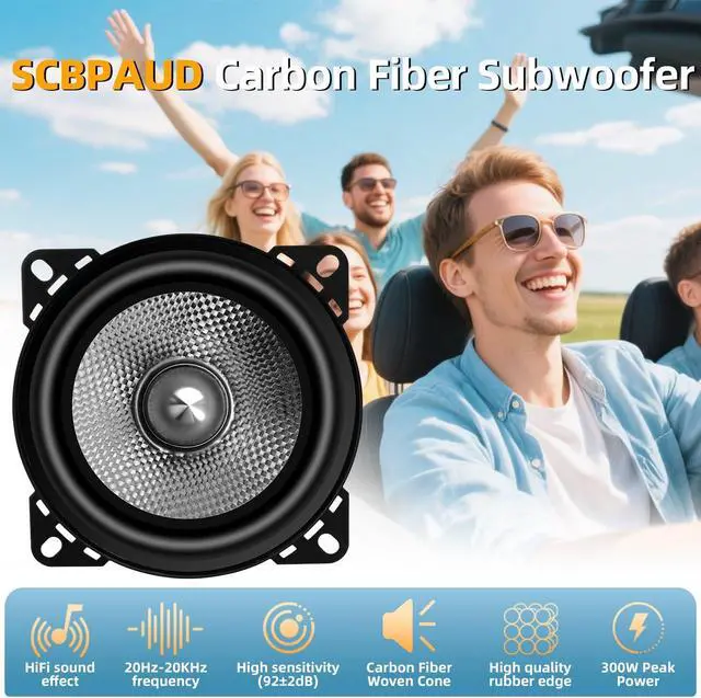 Alt view image 2 of 7 - 4 Inch Car Speakers 300W, 4 Ohm Mid-Bass Audio Speaker with Carbon Fiber Cone, High Sensitivity, Easy Installation High-End Auto Audio System2 Pack