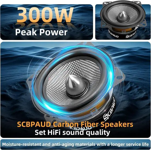 Alt view image 3 of 7 - 4 Inch Car Speakers 300W, 4 Ohm Mid-Bass Audio Speaker with Carbon Fiber Cone, High Sensitivity, Easy Installation High-End Auto Audio System2 Pack