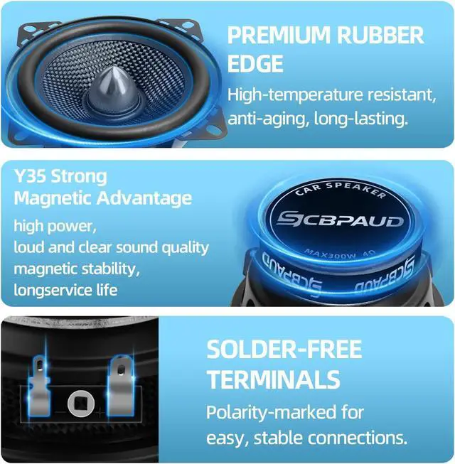 Alt view image 5 of 7 - 4 Inch Car Speakers 300W, 4 Ohm Mid-Bass Audio Speaker with Carbon Fiber Cone, High Sensitivity, Easy Installation High-End Auto Audio System2 Pack