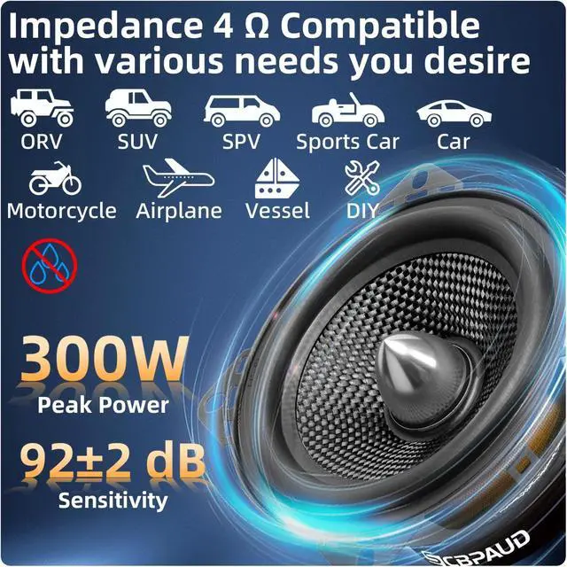 Alt view image 6 of 7 - 4 Inch Car Speakers 300W, 4 Ohm Mid-Bass Audio Speaker with Carbon Fiber Cone, High Sensitivity, Easy Installation High-End Auto Audio System2 Pack
