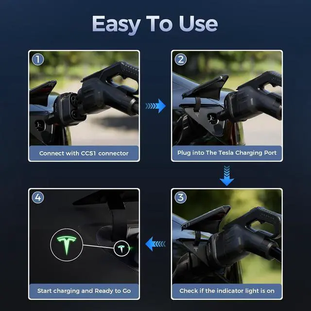Alt view image 3 of 6 - Upgraded CCS1 to Tesla Adapter, 250kW SuperFast Charging Adapter, for All Tesla Models(2021-2026) & Next-Gen NACS EVs, CCS to NACS, Only Work with DC Level 3 Charging Stations with CCS1 Plug