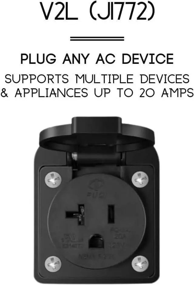 Alt view image 6 of 7 - J1772 V2L Vehicle-to-Load Adapter, 20A 120V, NEMA 5-20 Outlet | For V2L-enabled Hyundai Ioniq 5/6, Kia EV6/EV9 and Genesis GV60/GV70/G80 with J1772 inlet; IP54 and travel pouch