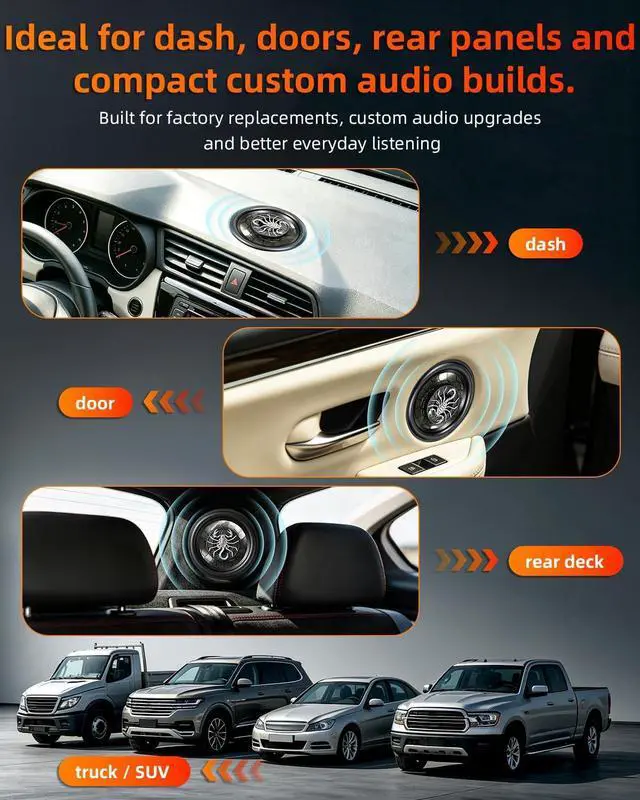 Alt view image 7 of 7 - CarbonForce 4 Inch Speakers, 400W Peak 4 Ohm 4 Inch Car Speakers, 4in 2-Way Coaxial Speakers with Honeycomb Carbon Fiber Cone, N48 Tweeter for Door & Dash, 2 Pack