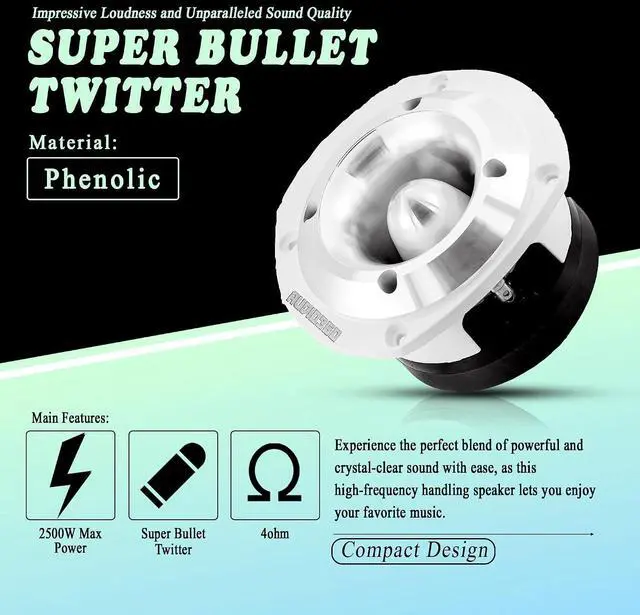 Alt view image 2 of 6 - Audio360 AD48TW 5.49 x 4.72-Inch Super Tweeter Speaker, 4 Ohm, 2500W Max Power, 107dB Sensitivity, Phenolic Diaphragm, CCAW Voice Coil for Pro Car and Marine Audio