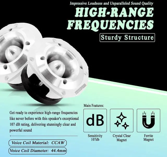 Alt view image 3 of 6 - Audio360 AD48TW 5.49 x 4.72-Inch Super Tweeter Speaker, 4 Ohm, 2500W Max Power, 107dB Sensitivity, Phenolic Diaphragm, CCAW Voice Coil for Pro Car and Marine Audio