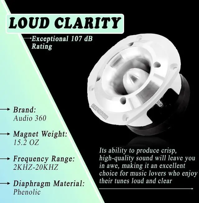 Alt view image 4 of 6 - Audio360 AD48TW 5.49 x 4.72-Inch Super Tweeter Speaker, 4 Ohm, 2500W Max Power, 107dB Sensitivity, Phenolic Diaphragm, CCAW Voice Coil for Pro Car and Marine Audio