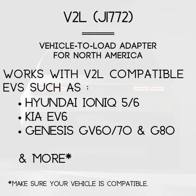 Alt view image 4 of 7 - J1772 V2L Vehicle-to-Load Adapter, 20A 120V, NEMA 5-20 Outlet | For V2L-enabled Hyundai Ioniq 5/6, Kia EV6/EV9 and Genesis GV60/GV70/G80 with J1772 inlet; IP54 and travel pouch