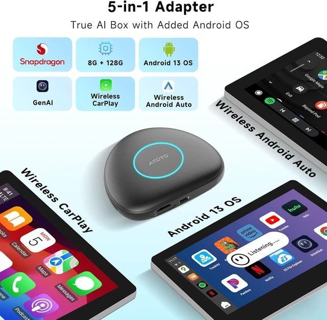 Alt view image 2 of 7 - Magic AI Box Wireless CarPlay & Android Auto Adapter with 4G LTE | 8GB+128GB | GPS | Full Android OS | OBD II, Compatible with Wired Factory CarPlay & Android Auto, Supports YouTube/Netflix