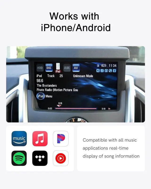 Alt view image 2 of 7 - Car Bluetooth Adapter for 2010-2012 Cadillac SRX,USB Music Receiver | Qualcomm aptX HD audio, steering wheel controls & song info on screen. Plug, pair, play via USB. iOS/Android compatible.